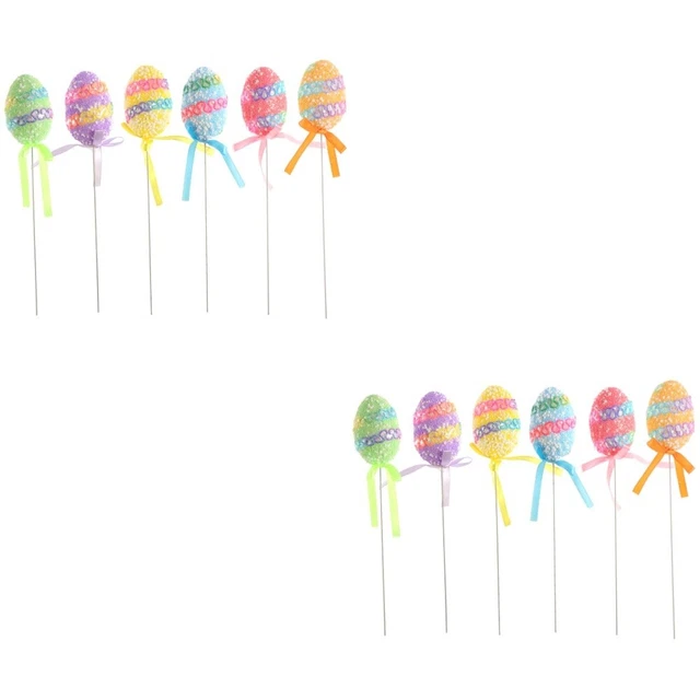 12 piezas Huevos de Pascua de colores plectros en palos para casa de vacaciones fiesta decoración