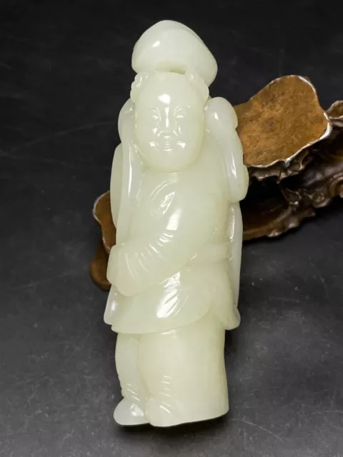 Chinese Exquisite Handmade Child carving Hetian Jade Statue