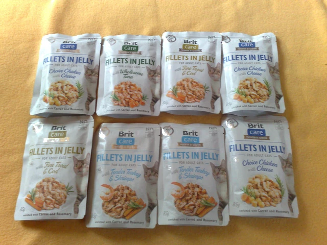 16 bolsas de comida húmeda Dein Bestes, Brit Care, Cats Love sin azúcar ni cereales