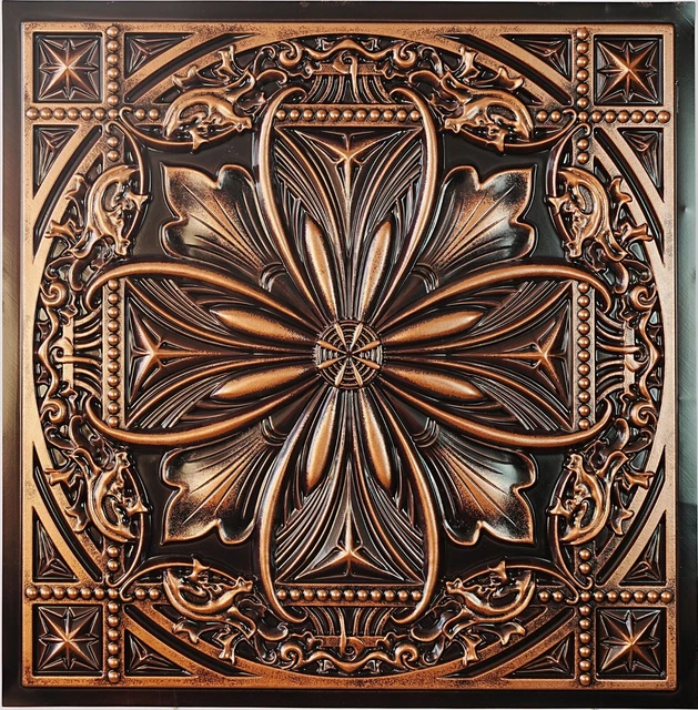 Faux Painting Ceiling Tile PVC Wall Panel Decor PL10 Traditional copper 10Pcs