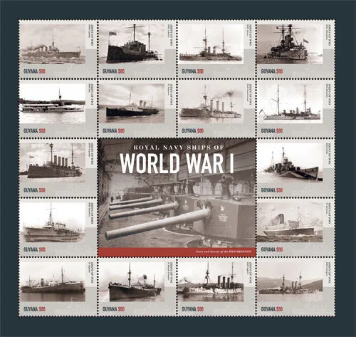 Guyana- 2015 WORLD WAR I: ROYAL NAVY SHIPS SHEETLET II SHEET OF 16 STAMPS - MNH