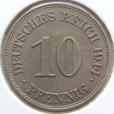 Pièce de Monnaie Reich Allemand Empire 10 Pfennig 1914 E En Extremely fine/