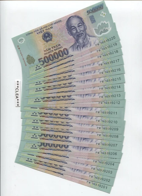 500000 Vietnam Dong = 1 UNC Vietnamese Polymer Currency Banknote 100 Authentic