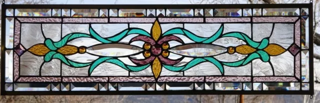 Stained Glass Transom window hanging   Brass Frame (edging) 33 1/4 X 10 1/2