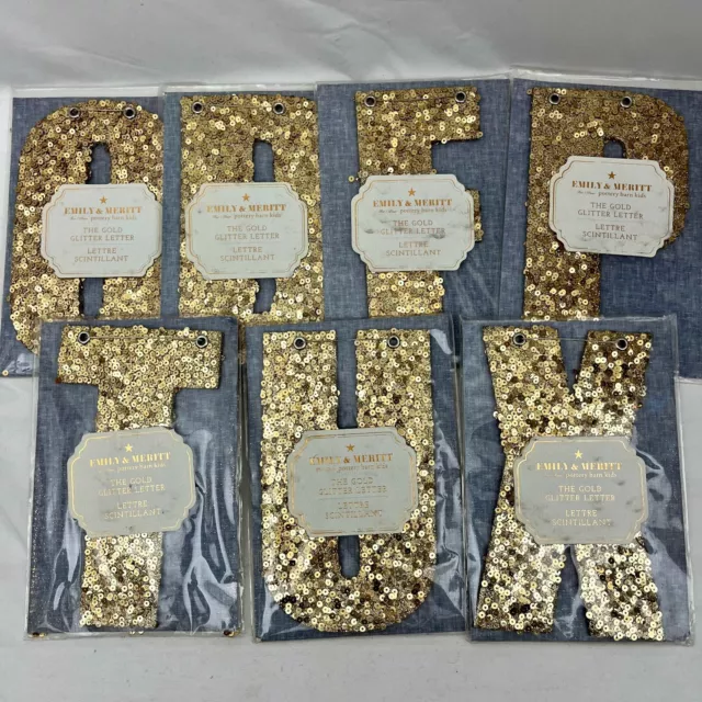 Pottery Barn Teen Kids Emily & Meritt Glitter Letter Gold Sequin Wall Hanging 8"
