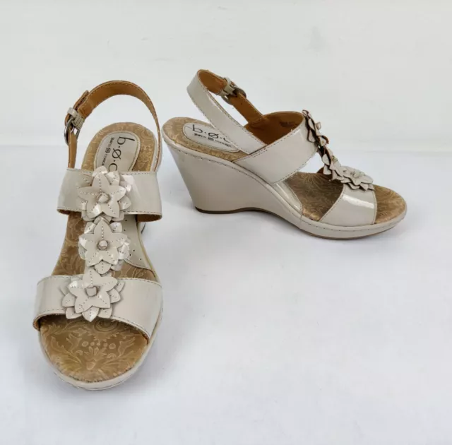 B.O.C Born Women's Shiny Patent Leather Wedge Sandals Slingback 7M Beige