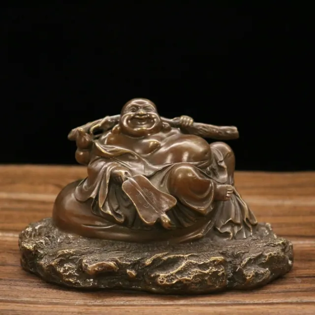 Chinese copper bronze hand Carved Sit back and enjoy Maitreya Buddha statue