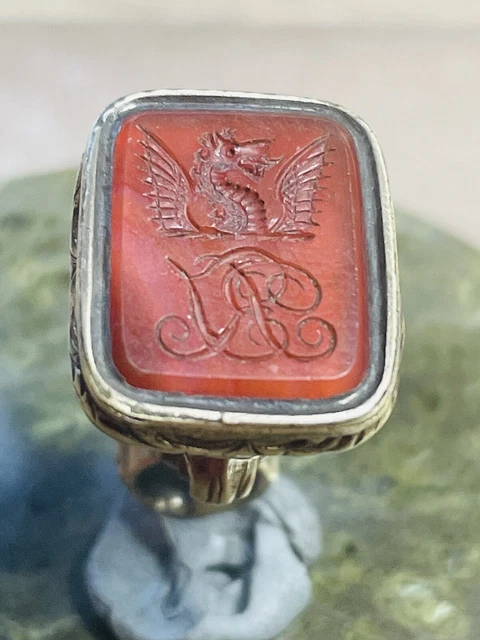 Antique Georgian Rolled Gold Fob Seal/ Pendant Intaglio Dragon 1820S