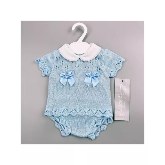 Newborn Baby Girl Spanish Knitted Rompers Jam Pants Blue Outfit Set Girls 0 -3M