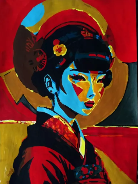Acrilyc portrait-Poster "Japanese geisha girl", handmade
