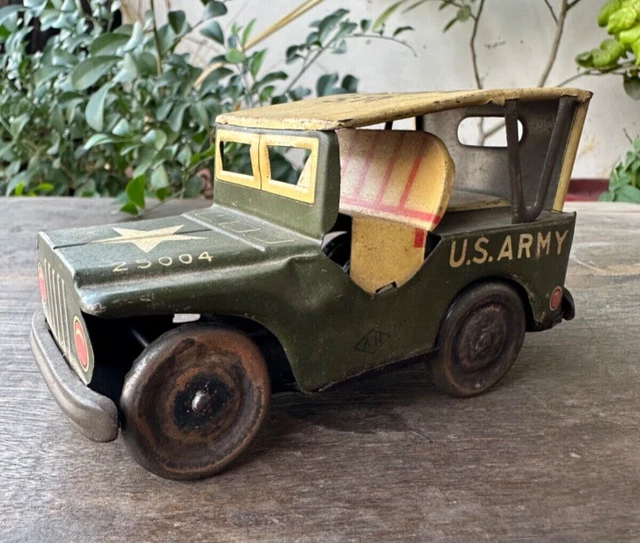 VINTAGE TIN TOY made in Japan - friction USA JEEP US ARMY U.J 12651