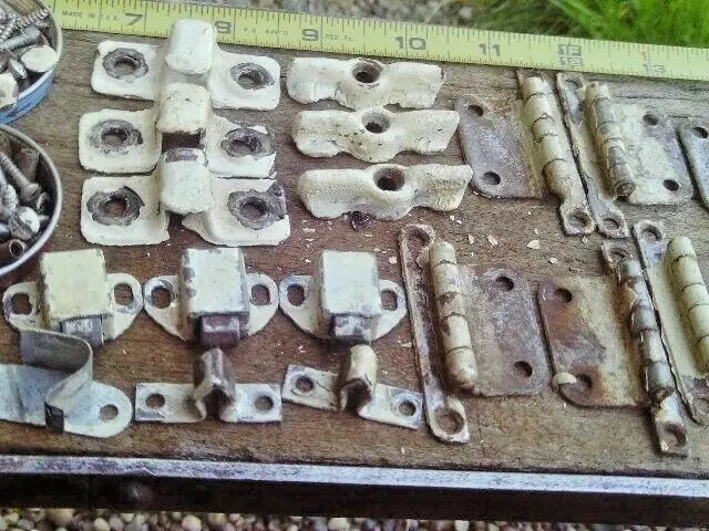 Vintage Large Lot Of Hooser Cabinet Hardware Hinges Latches Knobs Screws Catches