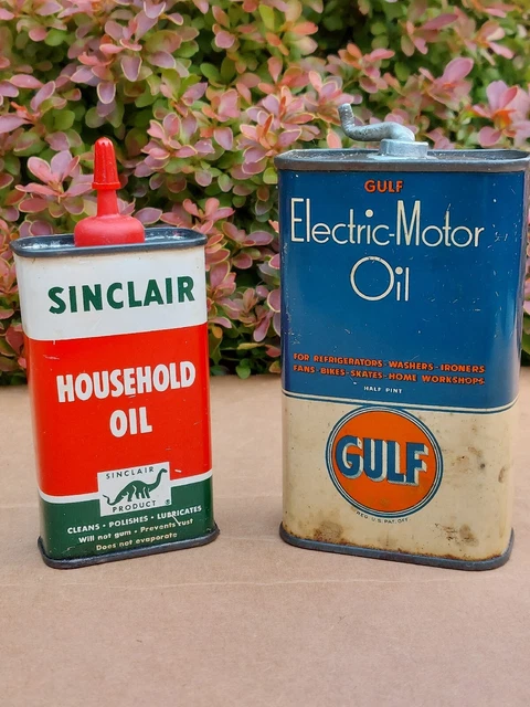 Gulf Electric Motor Oil Can 8oz Half Pint Bent Lead Top + Sinclair Handy Oiler