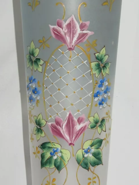 08F21 Antiguo Grande Jarrón Vaso Cristal Frost Ornamentación De Flores XVIII A 3