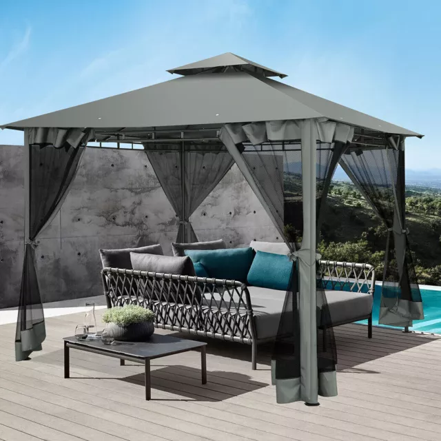 Pavillon 3x3m Flatpavillion Garten Pergolen Partyzelt Gartenzelt mit Moskitonet