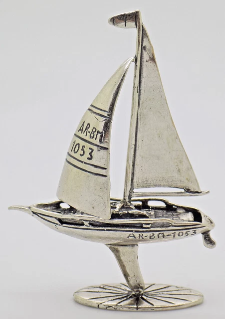 Vintage Italian Handmade Genuine Silver RARE Sailing Ship Figurine Miniature