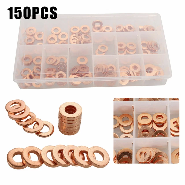 150PCS COPPER DIESEL Injector Washers Fuel Set Seal Rings Assortment