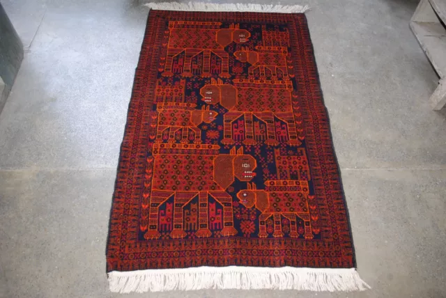 150 cm x 91 cm Afghan hand made baloch, thaimani, kazak, animals pictorial rugs,