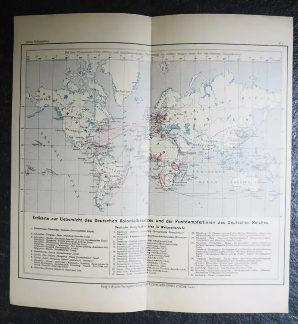 Erdkarte , Übersicht der Deutschen Kolonien , Alte Karte , Landkarte , 1906, (Q)