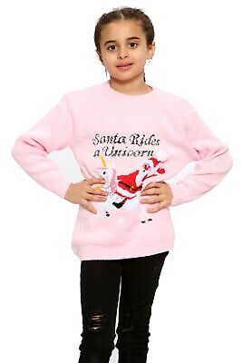 Girls Age 5-13 Years Santa Rides A Unicorn Christmas Jumper/Sweater