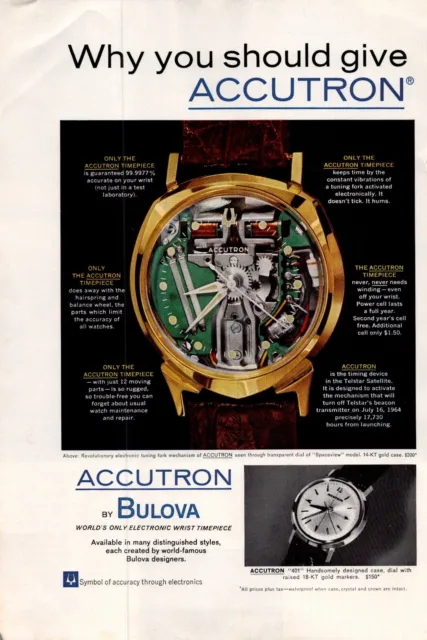 Vintage 1963 Bulova Accutron Watch 2pg Magazine Print Ad- Time - Ephemera