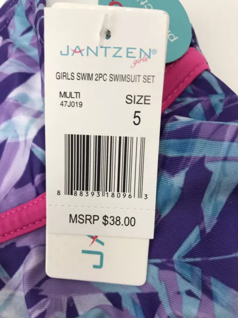 Jantzen Girls 5 Tropicana Pompom Tankini 2 Pc Swimsuit Foliage UPF 50+ New $38 3