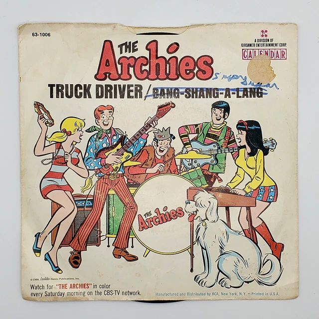 The Archies Bang-Shang-A-Lang / Truck Driver 45 RPM Single Record Calendar 1968 The Archies Bang-Shang-A-Lang / Truck Driver 45 RPM Single Record Calendar 1968