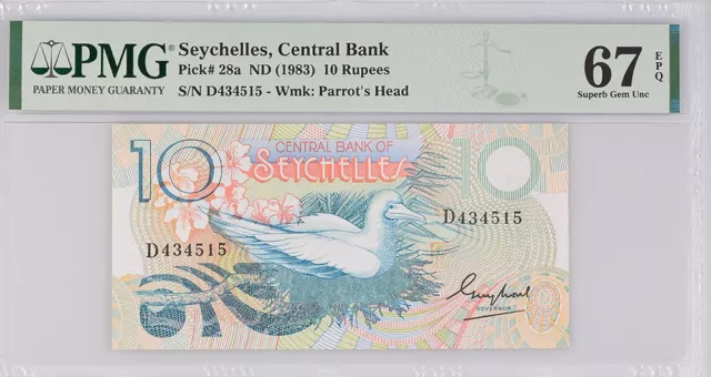 Seychelles 10 Rupees ND 1983 P 28 a Superb GEM UNC PMG 67 EPQ