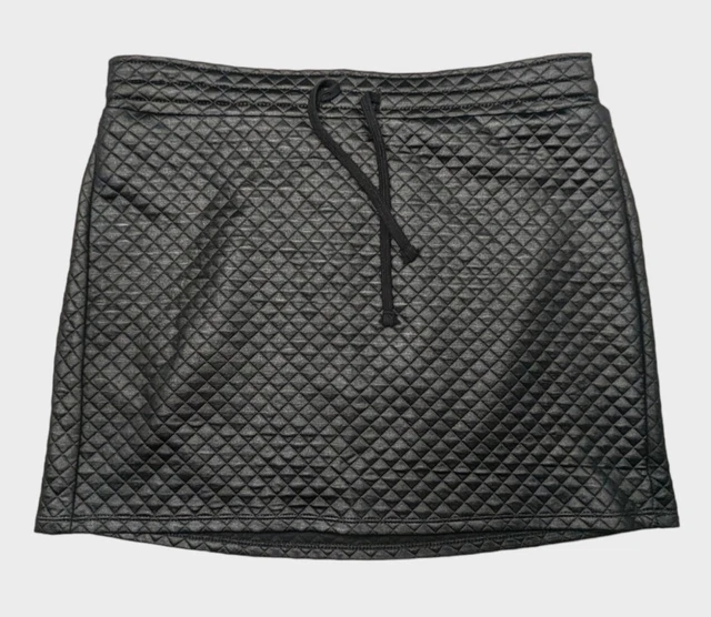 NWT Fabletics Manila Coated Quilted Mini Skirt Womens Large Black Drawstring NEW