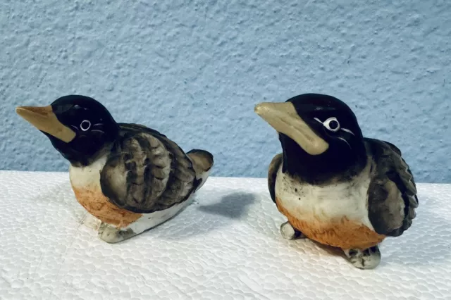 Vintage Hand Painted Ceramic Robin Bird 2”  Figurines Set of 2 Birds