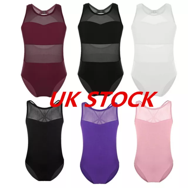 UK Girls Splice Sleeveless Cut Out Back Ballet Dance Gymnastics Leotard Jumpsuit