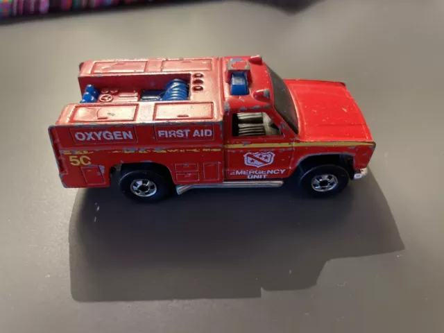 Vintage Hot Wheels Redline Emergency Unit 50 Red Fire Truck 1974 Hong Kong Rare!