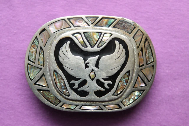 Vintage Abalone Inlay Thunderbird Hand Made Western Belt Buckle