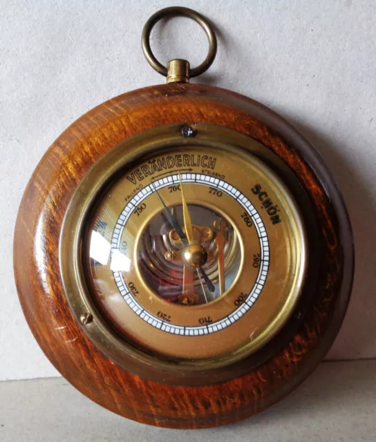 alter Barometer, Luftdruckmesser, zum Aufhängen, Holzkörper, Ø 10 cm