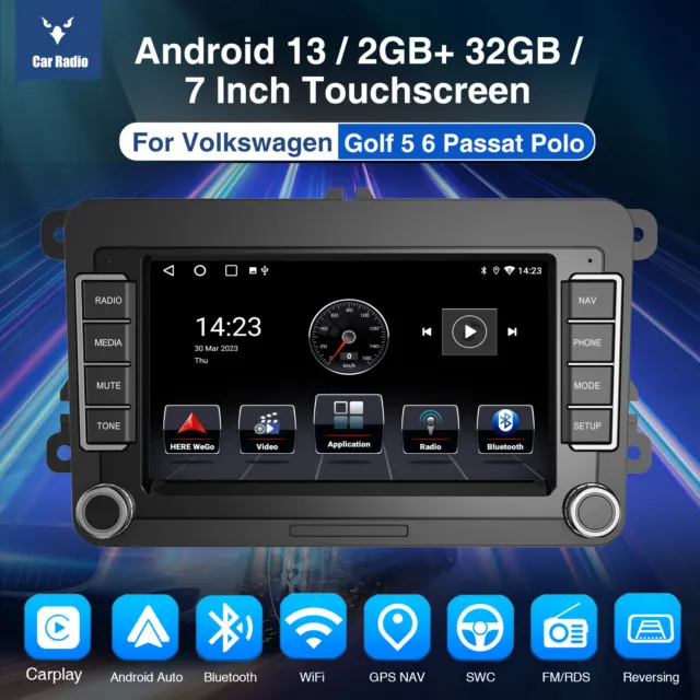 For VW GOLF MK5 MK6 7" Apple Carplay Car Stereo Radio Android 13 GPS Head Unit 2