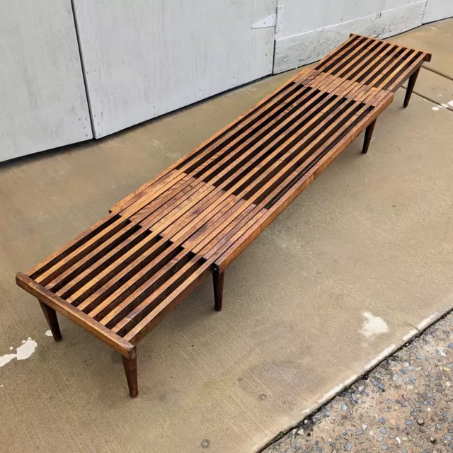 Mid Century Modern Slatted Wood Coffee Table John Keal Brown Saltman Bench 8 Leg