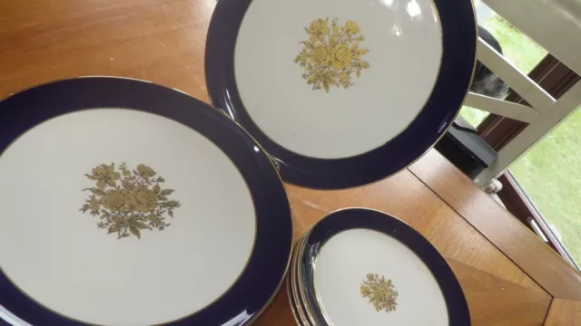 Vintage Taylor Smith Taylor Embassy Cobalt blue dinner plates Bread butter 8pc