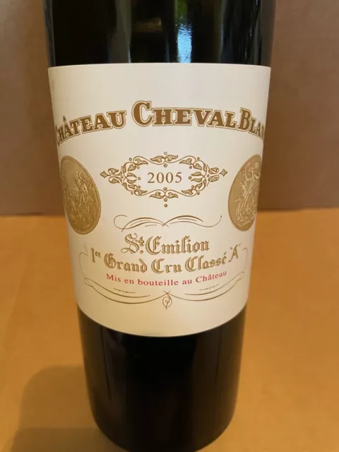 Chateau Cheval Blanc 2005 Vintage Empty Wine Bottle With Cork.