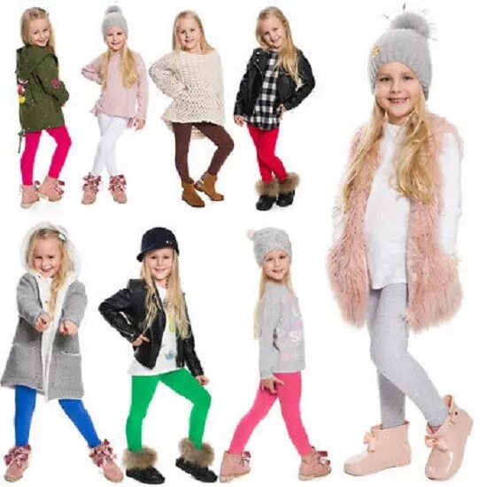 Children Kids Girls Plain Cotton Thick Full Length Leggings Party Pants All Ages