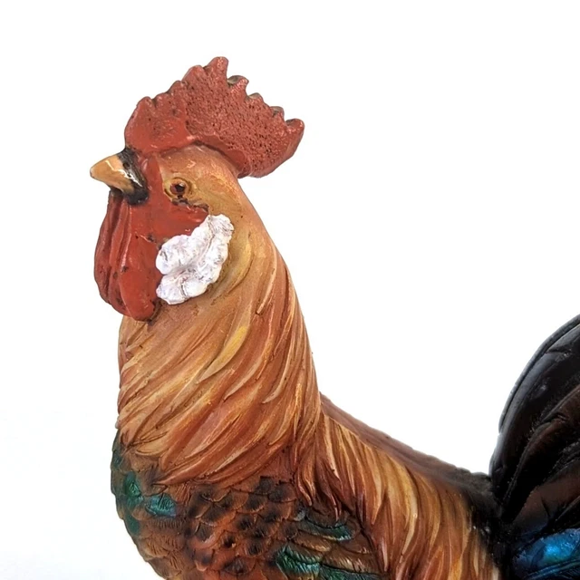 Vintage Resin Hand Painted Rooster Figurine Highly Detailed Farmhouse Style 6.5" 2