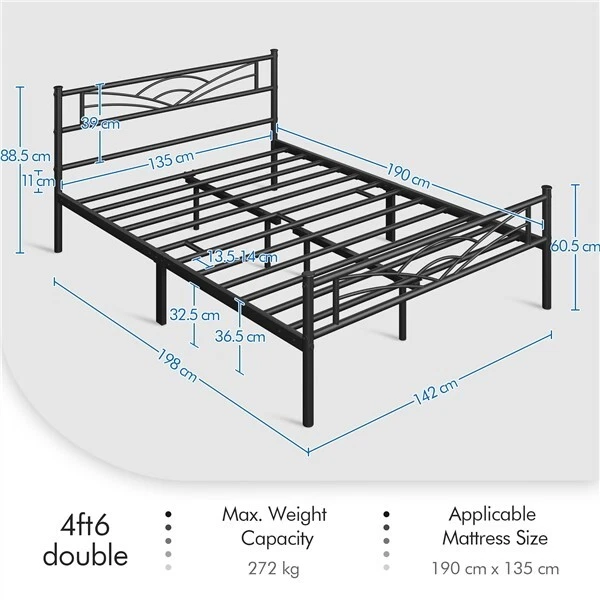 DOUBLE METAL PLATFORM Bed Frame with Cloudinspired Design Headboard