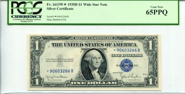 1935-D $1 Silver Certificate Wide PCGS 65PPQ *Star* Serial #*90603266B