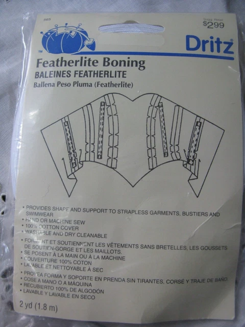 Suministros de costura artesanales Dritz Featherlite deshuesado para corsé Bustier 2 yardas nuevo en paquete EE. UU.