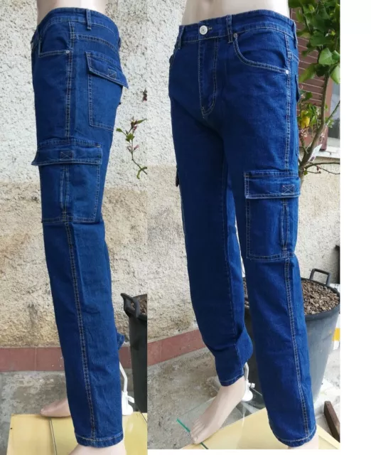 Jeans  Cargo Primavera Estate Tg.46/60 Elasticizzato Tasconi Regular Fit
