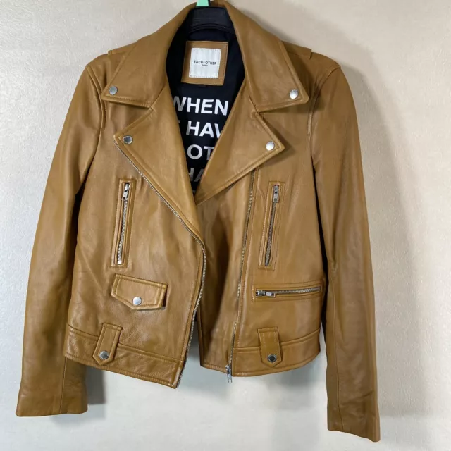 EACH X OTHER PARIS Soft Leather Biker Jacket UK 12 L Tan Brown
