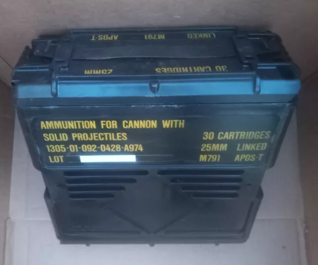 Military Ammo Box Heavy Black Pelican Plastic 25mm Linked 30 Cartridges Empty