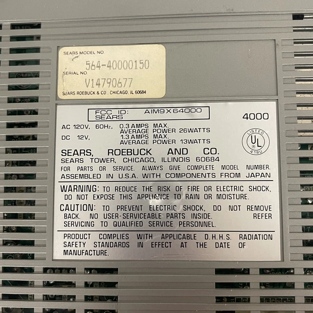 VINTAGE SEARS SOLID State AC/DC Color TV MODEL 564-40000151 Portable ...