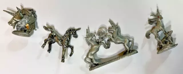 Lot of 4 Vintage Miniature Pewter Unicorns