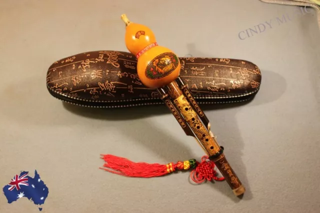 Chinese Hulusi Yunnan Ethnic Instrument + Case + Chinese Knot NEW