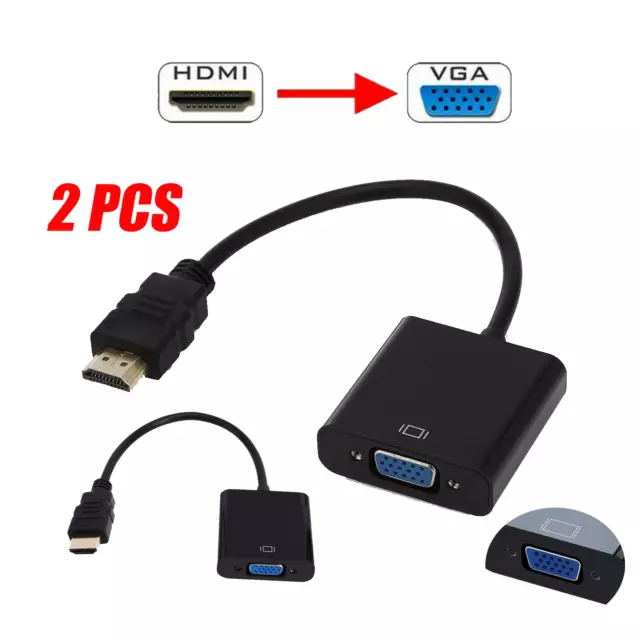 2x HDMI macho a VGA hembra cable adaptador de video para PC DVD 1080P HDTV TV